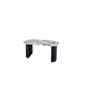 Gran oferta, diseño nórdico moderno, superficie pulida, rosa, Calacatta, <span class=keywords><strong>viola</strong></span>, mesa de comedor de mármol Natural ovalada con patas de madera maciza negra - Product Image 1
