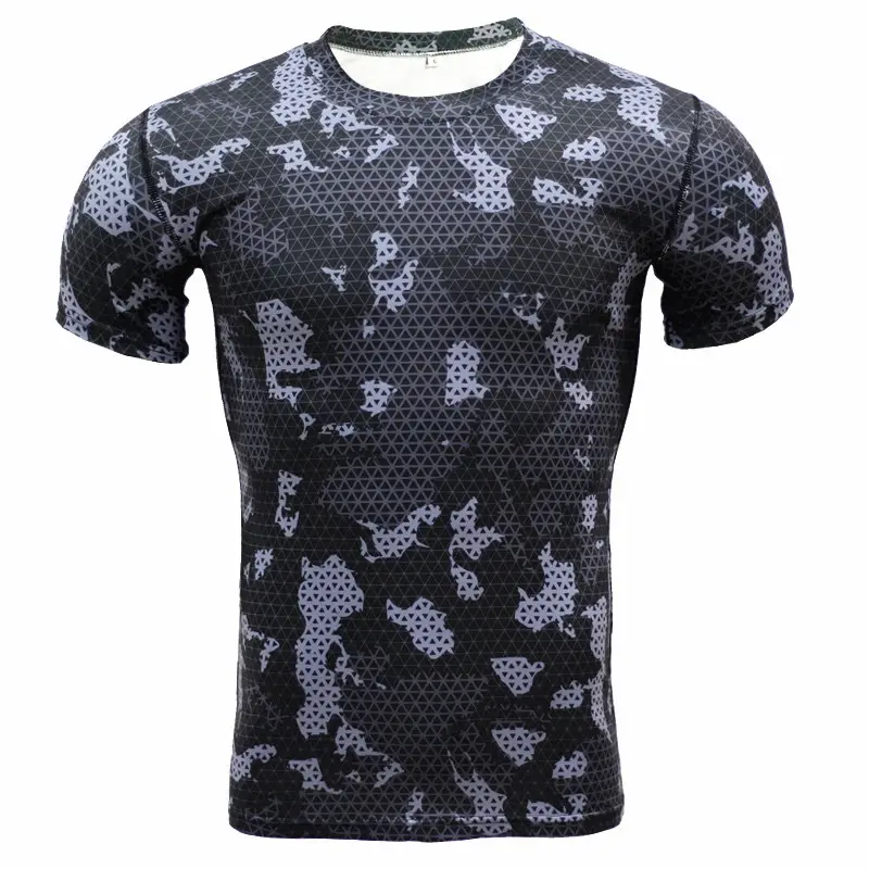 Army Camouflage Sublimation Schnellt rocknende Männer Fitness Kompression Kurzarm Base Layer Muscle Fit Gym T-Shirt