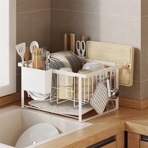 Kitchen Towel <b>Plate</b> Storage Rack Stainless Steel Modern Non-Folding Double-Tier Waterproof Standing Countertop Drainage Drying - Product Image 1