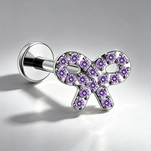 Vente en gros de bijoux de piercing corporel mignons en Titane ASTM F136, clou à lèvre en forme de nœud papillon avec zircon, <span class=keywords><strong>tige</strong></span> à dos plat à filetage interne - Product Image 3