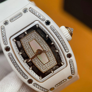 RM 07-01 Style Women <b>Watch</b> 31mm White Ceramic Tonneau Case Diamond Bezel Automatic Mechanical Wristwatch - Product Image 3