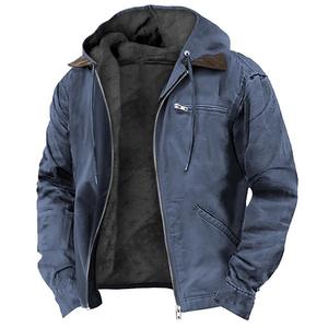 Jaqueta Masculina Plus Size Casual de Inverno Softshell Cor Sólida com Capuz Forro de Lã Fecho de Zíper e Múltiplos Bolsos - Product Image 5