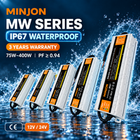 Alimentation à découpage Minjon IP67 étanche en aluminium 150W 24V certifiée CE, rendement 87%, sortie unique pour éclairage LED