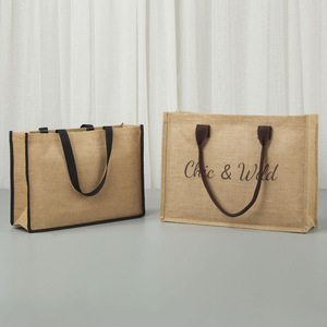 <span class=keywords><strong>Sac</strong></span> fourre-tout en jute personnalisé de haute qualité avec poignée grande pochette en jute réutilisable pour les achats Style motif lettre - Product Image 5