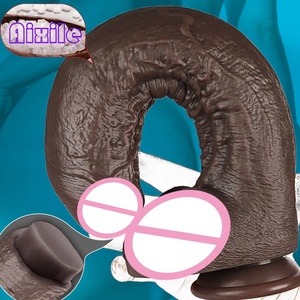 Grand Godemichet Noir en Silicone à Double Densité avec Ventouse, Godemichets Anaux de Grande Taille avec Tige Courbe pour Stimulation du Point G et Étirement Anal Profond - Product Image 6