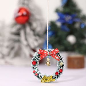 Mini Corona Navideña Transfronteriza Verde con Piñas, Lazo de Cinta, Adornos y Decoraciones de Copos de Nieve Blancos para Venta al por Mayor - Product Image 4