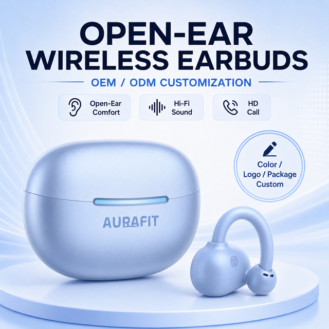 Factory Custom Logo Open Ear Earbuds Comfortable Earhook Wireless Earphones with HD Call Charging Case