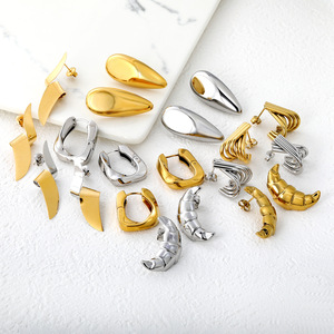Boucles d'oreilles clous en acier inoxydable 18 carats, design goutte d'eau géométrique, bijoux de mode haut de gamme pour femmes, clips d'oreille élégants - Product Image 1
