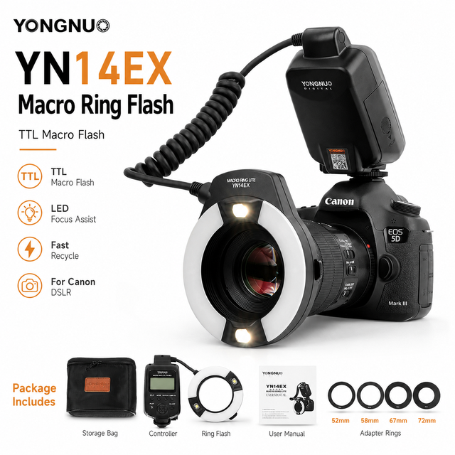 Yongnuo YN14EX  Macro Ring Lite TTL Flash for DSLR LED Assist Lamp High Speed Recycle Close-up Photography