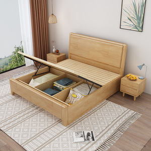 Nordic Style Solid Wood <b>Bed</b> 1.8m Double Storage High Box Bedroom Furniture Birch Wood - Product Image 4