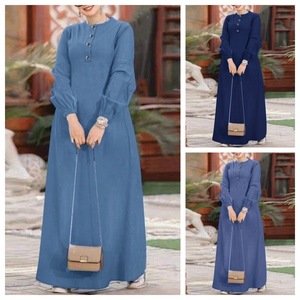 R-552 Elegante Abaya Musulmana Taglie Forti Vestito Casual in Denim a Maniche Lunghe con Stile Hijab XXL dal Medio Oriente - Product Image 4