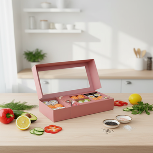 Kotak Kue Kertas Persegi Panjang Ramah Lingkungan dengan Laminasi Matt Biodegradable <span class=keywords><strong>7</strong></span> X 4.3 X 1.5 Inci dan Tutup Transparan untuk Sushi - Product Image 6