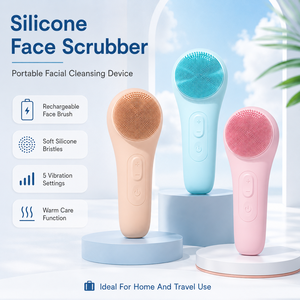 <span class=keywords><strong>Brosse</strong></span> <span class=keywords><strong>nettoyante</strong></span> faciale rechargeable en silicone avec 5 réglages de vibration et soin chauffant pour une routine de soin quotidienne - Product Image 1