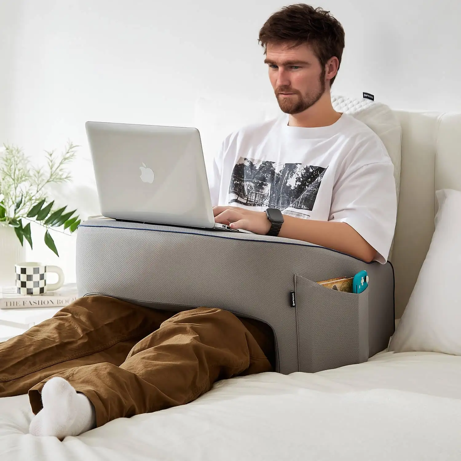 Best-seller Oreiller de travail pour bras de lit en mousse à mémoire de forme Oreiller de lecture de bureau souple avec poche