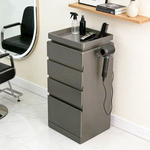 Carrito de Herramientas de Salón de Belleza Moderno de Alta Gama en Madera Negra, Carrito de Peluquería de Lujo de 4 Niveles con Cajones - Product Image 1