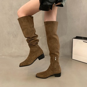 New Style Chunky Block Heel <strong>Boots</strong> <strong>Slouch</strong> Stacked Vintage Leather for Women - Product Image 3