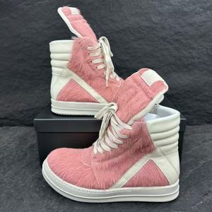 Pink Fur High Top Lace-Up Winter Boots Round Toe Plush Lining Rubber Outsole EVA Midsole Solid Color Walking <b>Shoes</b> - Product Image 4