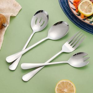 Large Stainless Steel Serving Spoon with Long Handle Kitchen Dinnerware <b>Set</b> Buffet Spoon Spatula Fork for Party Wedding - Product Image 6