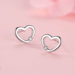 简单耳环925纯银单锆石甜心空心耳钉女性首饰制作 - Product Image 4