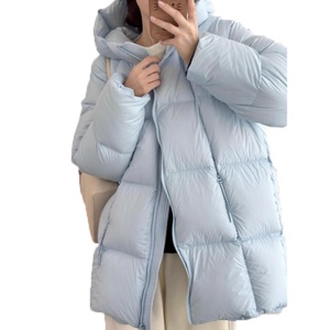 Fabrication de manteaux chauds unis pour femmes, manteau en coton mi-long, fermeture éclair, capuche, coupe-vent, manteau d'hiver pour femmes - Product Image 5