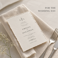 Invitation de mariage bohème neutre personnalisée, impression florale délicate avec bordure festonnée de qualité supérieure