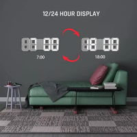 Décoration moderne pour la maison, 3 niveaux de luminosité, veilleuse murale, de table, de bureau, horloge numérique LED 3D blanche avec affichage de la température, charge USB