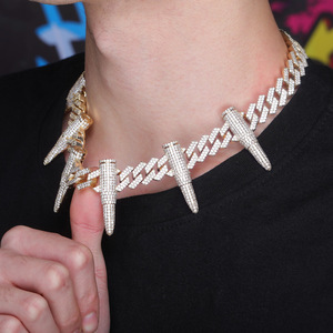 Chaîne cubaine Hip-Hop européenne et américaine de 14 mm avec rivets en forme de balle, collier pour homme entièrement serti de zircone, style Hip-Hop Punk - Product Image 2