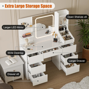 Factory Direct Modern 7 Drawers Dressing Table <b>Vanity</b> Desk with Large <b>Lighted</b> <b>Mirror</b> Adjustable Brightness - Product Image 4