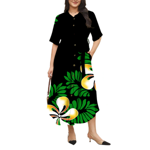 Vestido informal con diseño personalizado de la isla del Pacífico para mujer, camisa con botones de fiesta de verano, vestido largo maxi, ropa de graduación, 1 MOQ al por mayor - Product Image 3