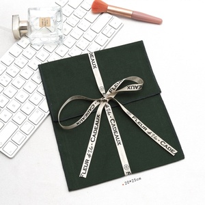 Custom Ribbon Printed Cotton Twill <b>Envelope</b> Cosmetic Brush Wallet Packing Pouch Small Reusable Cotton <b>Gift</b> Handbag Dust Bag - Product Image 2