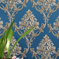 Papier peint 3D en tissu non tissé de style européen damassé pour chambre douillette et fond de télévision, bleu luxueux, design simple pour la maison