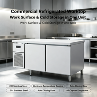 Réfrigérateur de cuisine professionnel en acier inoxydable à double température, à refroidissement direct, avec plan de travail intégré, modèle d'ingénierie, facile à installer