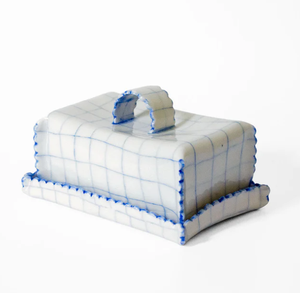 Nouveau beurrier moderne à carreaux avec couvercle Beurrier rectangulaire géométrique Conteneurs à beurre de luxe avec bord à volants - Product Image 2