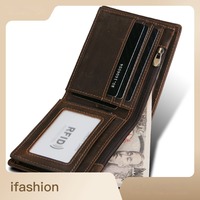 Usine directe Logo personnalisé cuir de vachette noir en cuir véritable hommes portefeuille en cuir à deux volets avec blocage Rfid