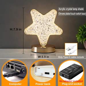 Lámpara de Mesa LED de Cristal con Forma de Estrella, Luz Nocturna, Regalo Romántico para Dormitorio, Decoración de Mesa de Noche, Funciona con Batería - Product Image 2