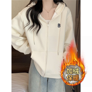 Women's Fleece Lined Hooded Sweatshirt Zip Up Loose Fit Thick Warm Coat With Pocket Spring Autumn Winter 2025 New Style - Product Image 1