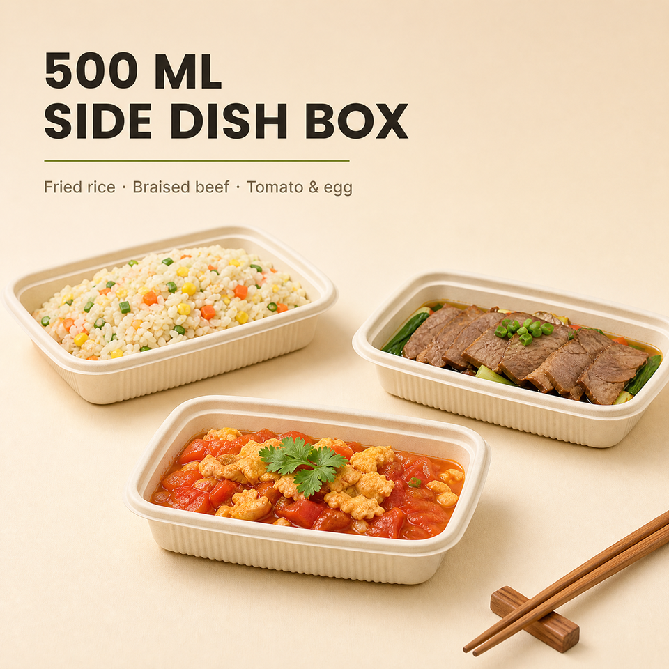 500ml Square Bamboo Fiber Lunch Box 208x132x38mm Eco Friendly Bio Based ...