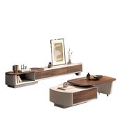 Nouvel ensemble table basse extensible et meuble TV de style moderne vintage, mobilier multimédia en bois de luxe minimaliste pour petit salon
