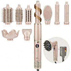 مصفف شعر 8 في 1 قابل للطي مع فرشاة هواء ساخن ومجفف شعر عالي السرعة ومملس وردي اللون مع خاصية التجعيد التلقائي - Product Image 1