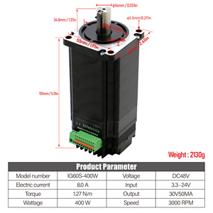 เซอร์โวมอเตอร์แบบรวม48V สำหรับ CNC 400W พร้อม RS485 1.27NM 8A IG60S-400W NEMA 24 - Product Image 6