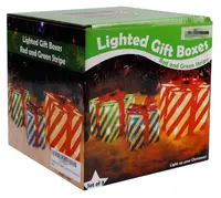 คริสมาสต์แสงสีแดงสีเขียวและสีฟ้าลาย Pre-Lit กล่องของขวัญตกแต่งลานคริสต์มาสชุดของ3 Lighted กล่องของขวัญ
