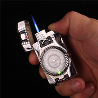 Jet Flame Torch Encendedor de cigarrillos a prueba de viento Reloj vintage Bisel Conmutable Portátil Llama azul Encendedor Oro Plata Creativo