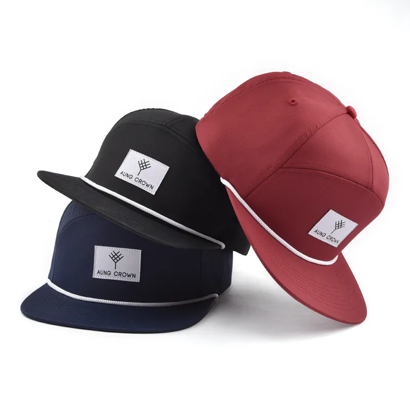 Breathable & Waterproof Fashion Custom Plain Blank 7 Panel Nylon Gorra Snapback Rope Hat Cap
