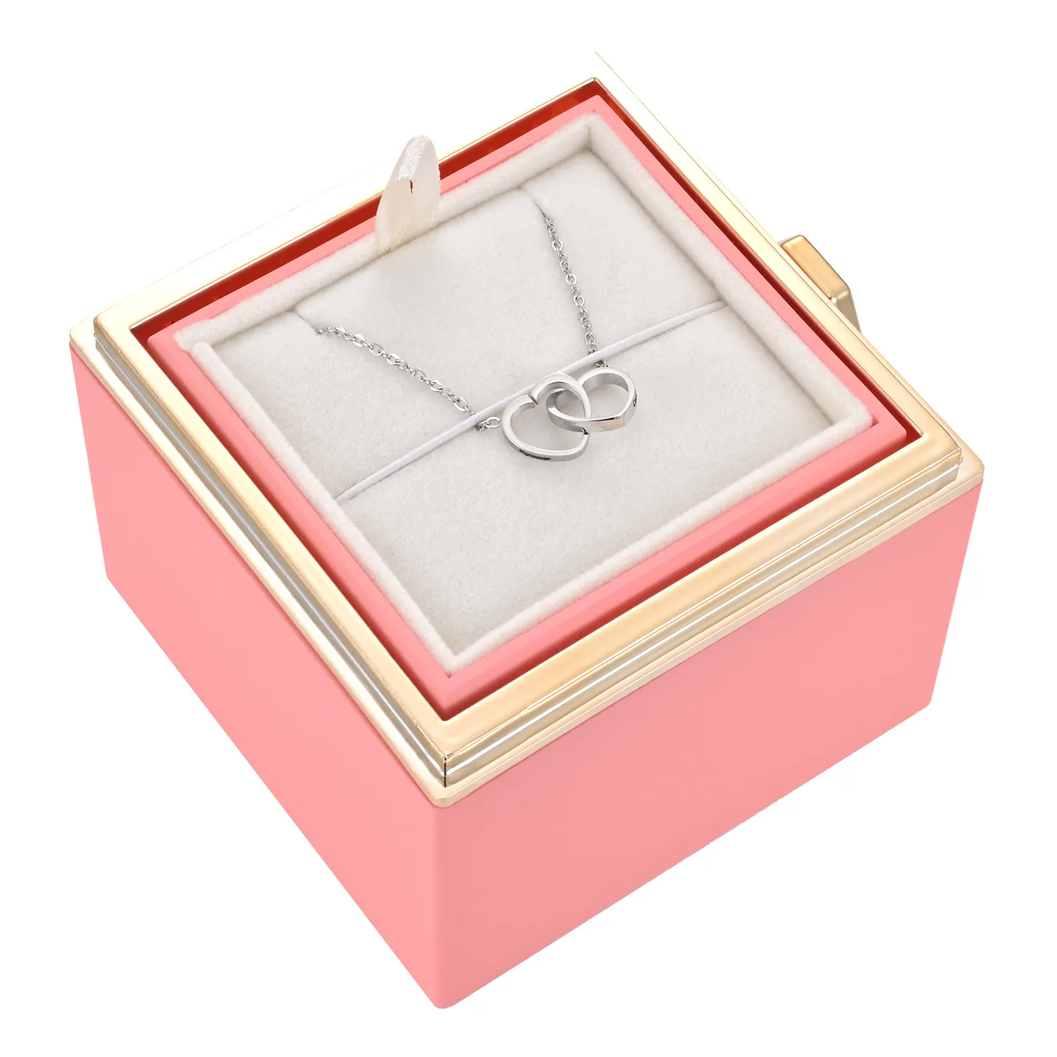 Hot Sell Women Engraved Interlocking Heart Necklace Eternal Rose With Necklace Stainless Steel Pendant Chain Necklace For Gift