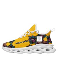 Chaussures de course personnalisées en gros à semelle à lame imprimée mandala jaune, respirantes en maille, avec nom personnalisé, baskets de sport décontractées