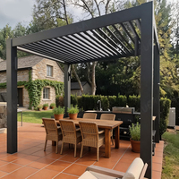 Pavillon extérieur en aluminium à côtés ouverts, lames orientables, ventilation, contrôle de la lumière, manuel, motorisé, télécommande, capteur de pluie, fermeture automatique