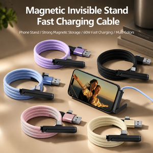 Câble de charge rapide magnétique 60W avec support de téléphone pour iPhone 17, <span class=keywords><strong>tablette</strong></span> <span class=keywords><strong>Huawei</strong></span>, jeux mobiles – Câble de charge rapide USB-C 2-en-1 - Product Image 2