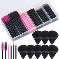 Ensemble de 6 outils de maquillage jetables transfrontaliers étiquetés, avec boîte de rangement : pinceau à cils, pinceau à sourcils, pinceau à lèvres, pinceau à eye-liner, palette