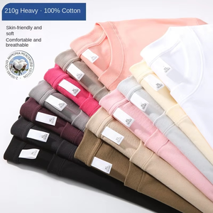 T-shirt décontracté unisexe en coton tricoté 100 %, col rond, couleur unie, manches courtes, coupe ample, anti-boulochage, 210g - Product Image 2