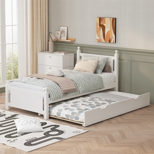 Lit plateforme en bois massif avec lit gigogne blanc pour chambre d'enfant, taille enfant - Product Image 2